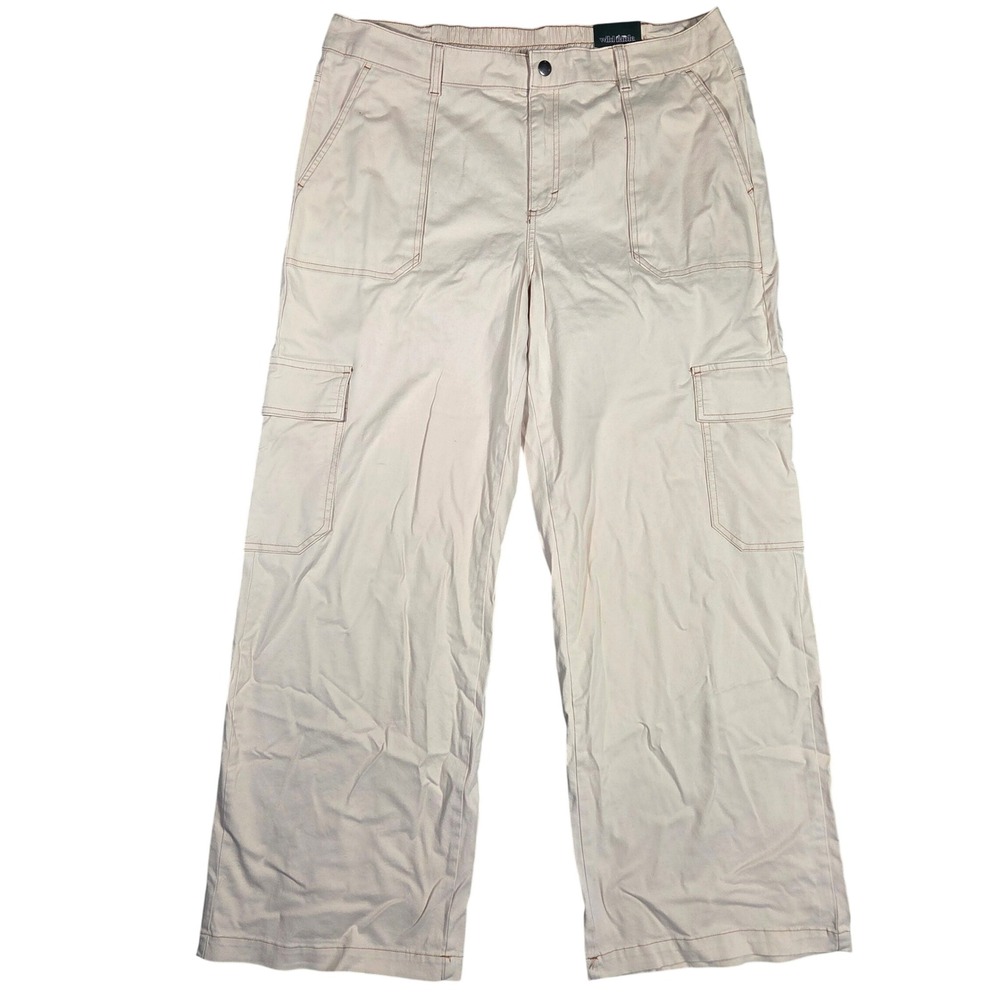 Wild Fable Womens XL Beige High Rise Wide Leg Cargo Pants Contrast Stitch New